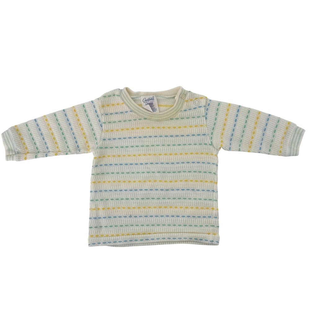 Vintage Carters Baby Thermal Knit Striped Long Sleeve Top 6 Months Made in USA